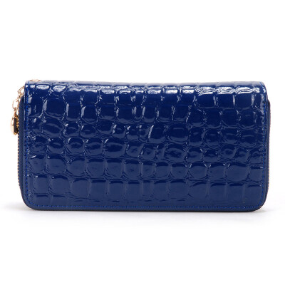 

Svale) wallet woman long stone pattern leather double zipper patent leather handle bag 14-31474N blue