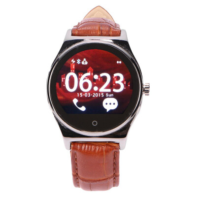 

Smart Watch Phohe Compatible with iPhone & Android Smartphone with leather strap, round screen, speaker