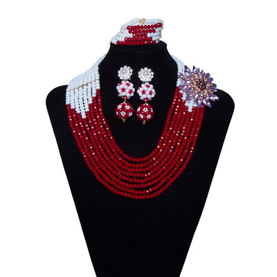 

Stunning African Beads Jewelry Set Red Crystal Beads Statement Necklace Nigerian Wedding Bridal Jewelry Set For Women Free Shippin