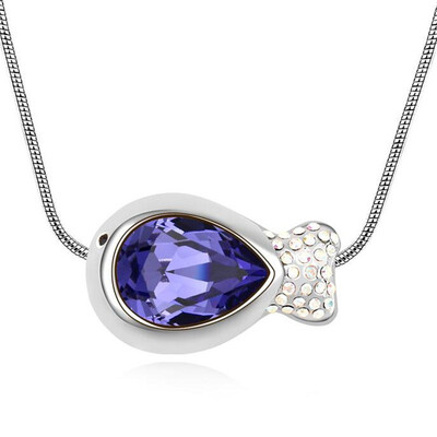 

Korea Trendy Jewelry Fish Necklaces Pendants Made With Crystals from Swa Elements White Gold Plated Accessories 14702