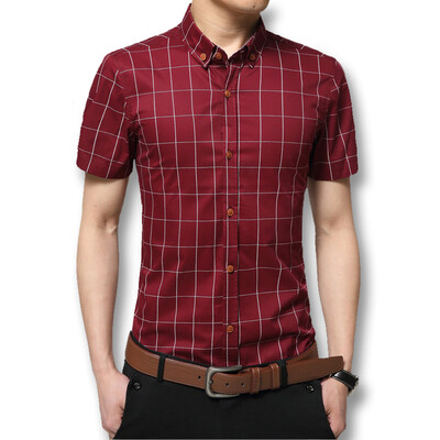 

New Men Plaid Shirts Summer 2016 Men Fashion Designers Shirts Short Sleeves Dress Casual Shirts Cotton Plus Size -5XL Slim Fits