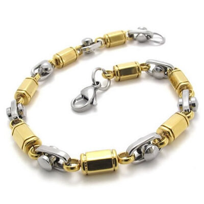 

Hpolw Polished Stainless Steel Mens Link Bracelet - Gold Silver - 9