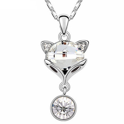 

Austrian Crystal Cute Fox Pendant Necklace For Women Girls Chain Charm White Gold Plated 12590