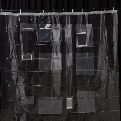 

Multi-functional Phone Tablet Holder Clear Shower Curtain with Pockets for Touchscreen Devices for Bathroom