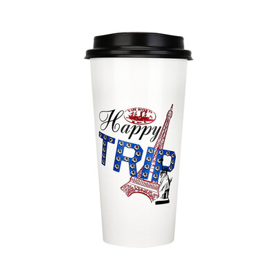 

OTOR 465ml560ml Paper Cup Disposable Tableware For Summer Icy Beverages Cold&Hot Tea Milk Coffee Happy Trip 100pcs