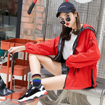 

JOY OF JOY 2018 autumn new Korean version of BF loose casual tie hooded cardigan coat baseball uniform female JWWT187233 black