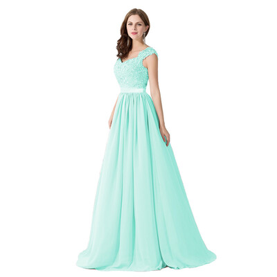

Appliques Lace Long Evening Prom Bridesmaid Dresses A-line Party Gown