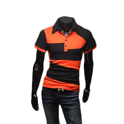 

Zogaa New Men's Polo Shirt Irregular Matching Color Short Sleeve