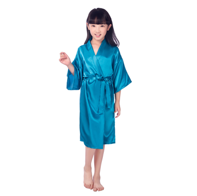 

Children Silk Nightgown Solid Color Summer Style Cardigan Robe Simulation Silk Nightgown