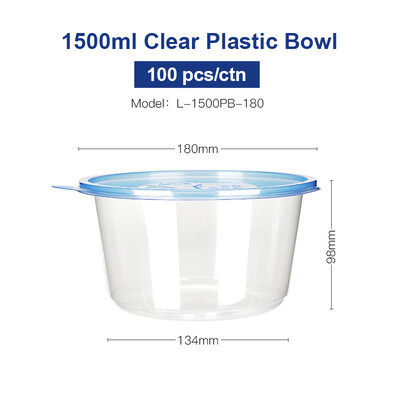 

OTOR Salad Bowl with Lid Take Away Food Container Clear Plastic Bowl Box for Fast Food Bento Microwaveable 120mm180mm 100pcs