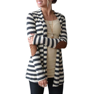 

CT&HF Women Stripe Casual Cardigan Cotton Coat