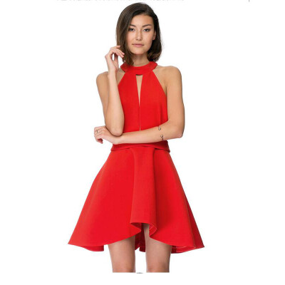 

Buenos Ninos Women Sexy A-line Skirt Summer Halterneck Red Dess