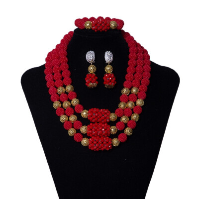 

3 Rows Green India Women Jewelry Set Nigerian Coral Beads Statement Necklace African Bridal Costume Jewellery Set free shipping