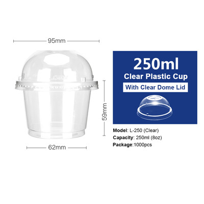 

OTOR Ice Cream Bowl Disposable Plastic Cup Bowl with Lid Take Away Food Container for Dessert Fast food Bento Soup 300ml250ml