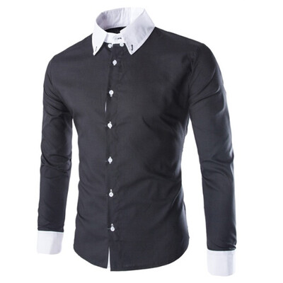 

Zogaa Mens Shirt Pure Color Slim Splice