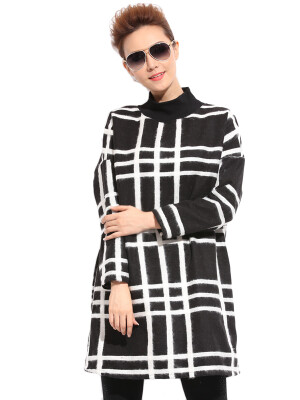 

Stand Collar Long Sleeves Plaid Shift Mini Dress