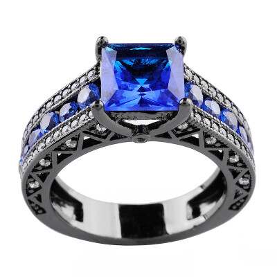 

Aiyaya 18kt Black Gold Plated Blue Sapphire Cushion Cut Round 4 Prog 2 Rings Set Midi Rings For Wedding