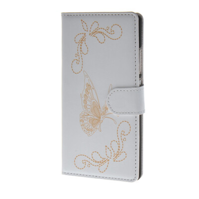 

MOONCASE Betterfly Pattern Leather Side Flip Wallet Card Slot Stand Pouch ЧЕХОЛ ДЛЯ Huawei Ascend P8 White