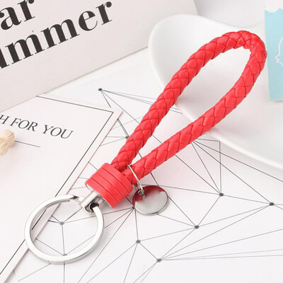 

Huashi car keychain braided rope handmade woven leather rope keychain male&female couple car key ring pendant car supplies red