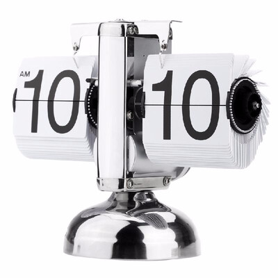 

Modern Design Small Scale Table Clock Retro Flip Over Clock Stainless Steel Flip Internal Gear Operated Quartz Clock BlackWhite