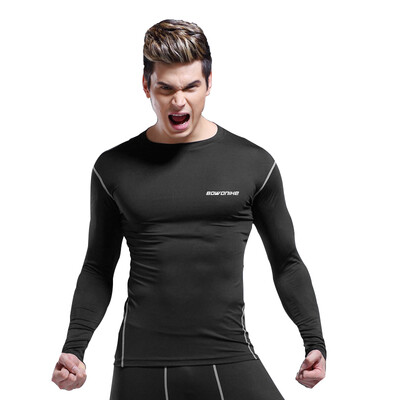 

BOWONIKE Sports Tights Long Sleeve Elastic Breathable Basketball Skill Training Exercise Running Fitness T-Shirt Riding Fast-drying Fitness Wear Black