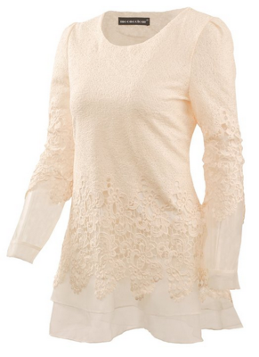 

Mooncolour Women's Long Sleeve Slim Fit Floral Lace Organza Blouse