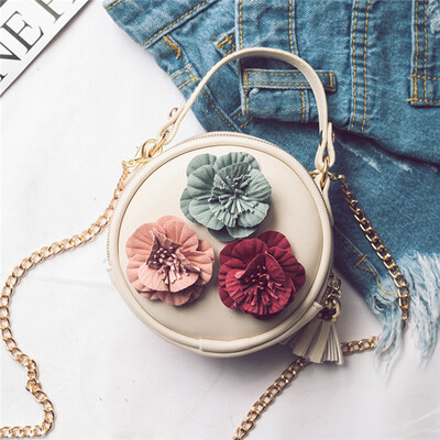 

ChildrenS Spring New Small Round Bag Cute Flower Female Bag Purse Simple Shoulder Diagonal Package