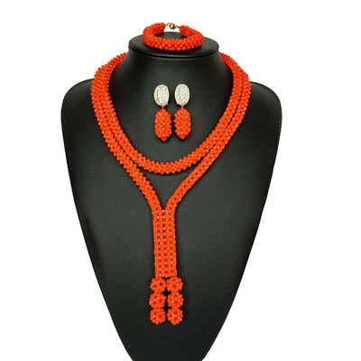 

New Fine Wedding Jewelry Set for Women Red Hand Made Beaded Jewelry African Bridal Beads Necklace Bracelet Earrings Free Shipping
