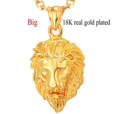 

U7 Men Jewelry Cool Lion Pendant Gift New Trendy 2 Sizes Options 18K Real Gold Plated Exquisite Pendant Fashion Necklace