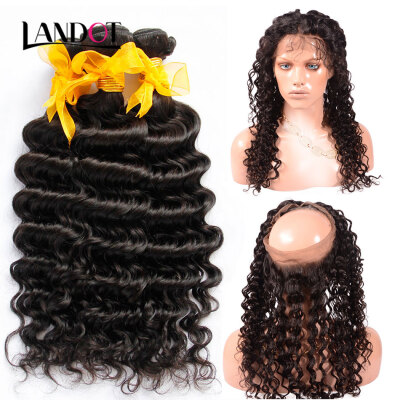 

8A 360 Lace Frontal Closure With 3 Bundles Malaysian Virgin Human Hair Weave Deep Wave Curly 4Pcs Lot Natural Black Hair Extension
