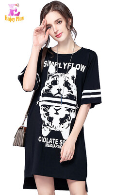 

L XL XXL 3XL 4XL 5XL casual cotton new summer 2018 dress women short sleeve big size black&white animal print loose midi