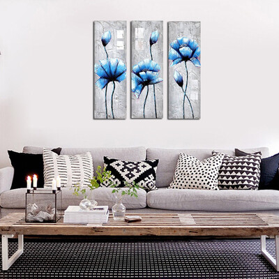 

Framed canvas modern living room bedroom background wall triple-frame abstract flower plaque decorative painting