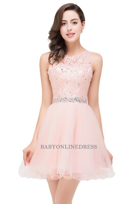 

Hot Beaded Homecoming Dresses Scoop Neck Soft Tulle Party Dresses 2018 Mini Dress Lace Graduation Dresses