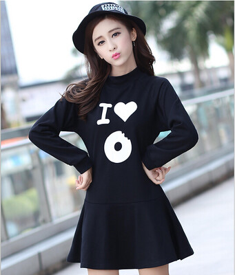 

Lovaru ™2015 Han Chao women's long sleeve package hip autumn dress loose cotton leisure dress black students