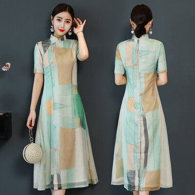 

2018 Летний новый этнический стиль Китайский с коротким рукавом Cheongsam платье
