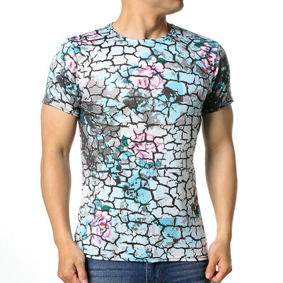 

Mens Flower Printed Short Sleeve Round Neck Pullover T-Shirts