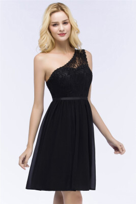 

A-Line Short One-Shoulder Lace Top Chiffon Homecoming Dresses With Sash