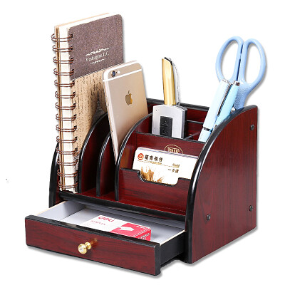 

TRNFA TN-609 Storage Block Wooden Penholder Office Desk Finishing Shelf Shelf Cosmetics Remote Control Storage Box