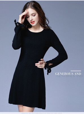 

XL XXL 3XL 4XL 5XL plus size knitted casual new autumn 2017 sweater dress women big size long sleeve red black formal bow lady
