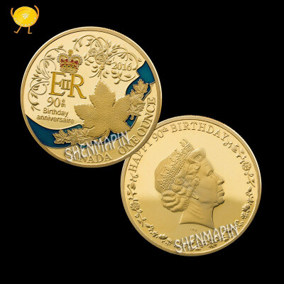 

Queen of England 90th anniversary commemorative coin gold-plated silver plated Canada maple leaf birthday wishes souvenir gift