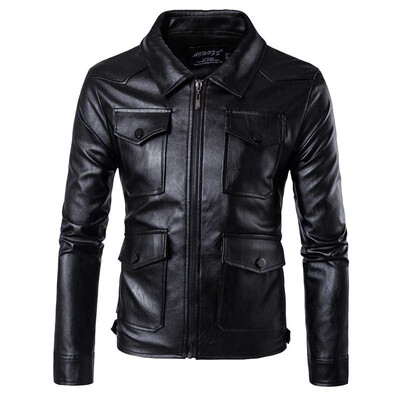 

Mens Fashion Winter Thickened Warm Jacket Plus Size PU Leather Motorcycle Leather Jacket