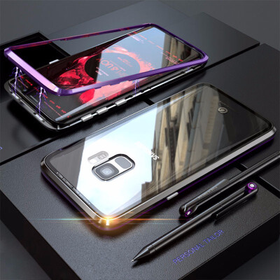 

New Magnetic Adsorption Metal Case Samsung Galaxy S9Plus Transparent Tempered Glass Cover Magnets Bumper for Samsung Galaxy S9