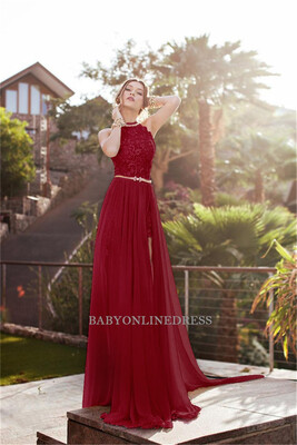 

Beaded Long Evening Dress Chiffon Side Slit Sexy Backless Formal Party Evening Gown