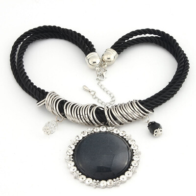 

Womens Punk Rhinestone Embroider Pendant Nylon Rope Imitation Gemstone Necklace