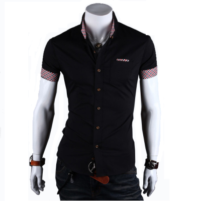 

Summer Casual Shirt Mens Dress Shirts Male Solid Color Metal Bag Buckle Short Sleeve Shirt