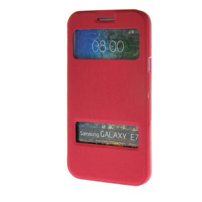 

MOONCASE Two window Leather Wallet Flip Stand Pouch чехол для Samsung Galaxy E7 Hot pink 01