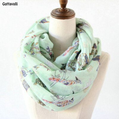 

Guttavalli Women Charm Birds Animal Ring Shawl Vintage Stripe Chevron Loop Scarf Soft Bohemia Geometric Flowers Infinity Scarves