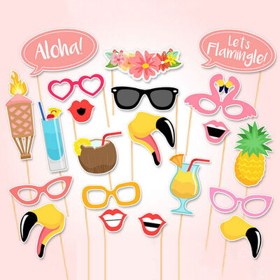 

21x Flamingo Photo Booth Props Tropical Hawaiian Summer Hen Party Accessories