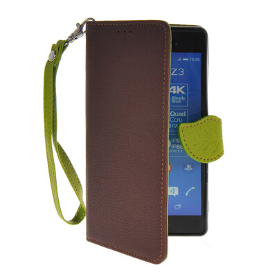 

MOONCASE Litch Skin Leather Side Flip Wallet Card Slot Pouch Stand Shell Back ЧЕХОЛ ДЛЯ Sony Xperia Z3 Brown