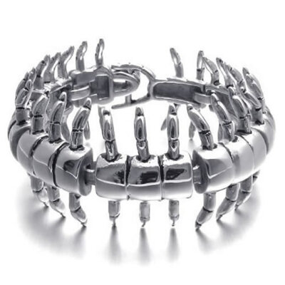 

Hpolw Wholesale Fashion Jewelry Mens Biker Heavy Stainless Steel Silver Scolopendra Bracelets/Bangle